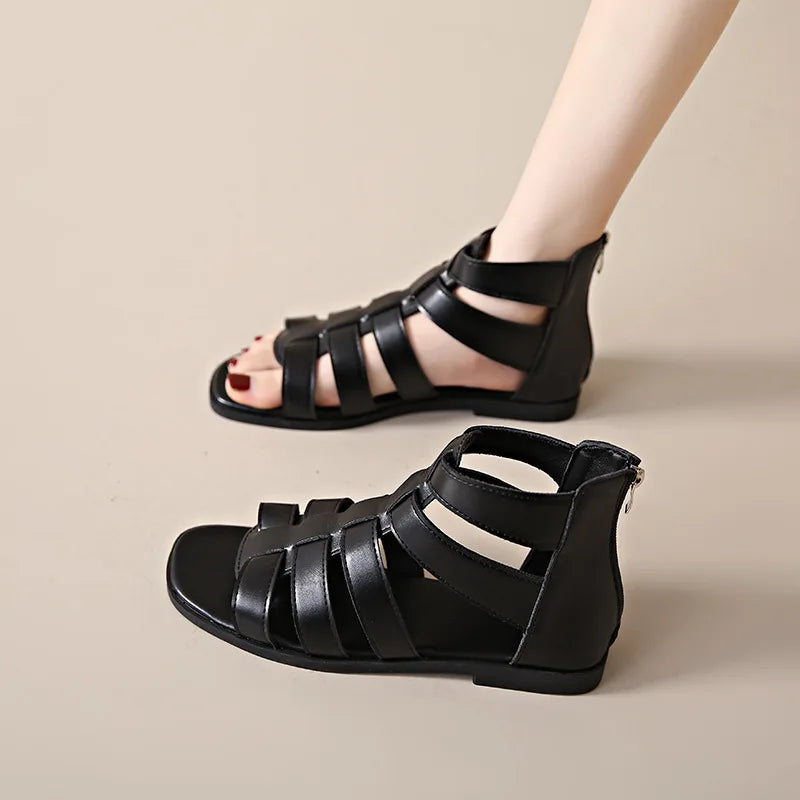 Women's Sandals Summer Elegant Casual Low Heels Flats Gladiator White Fish Toe with Best Selling Woman Shoes