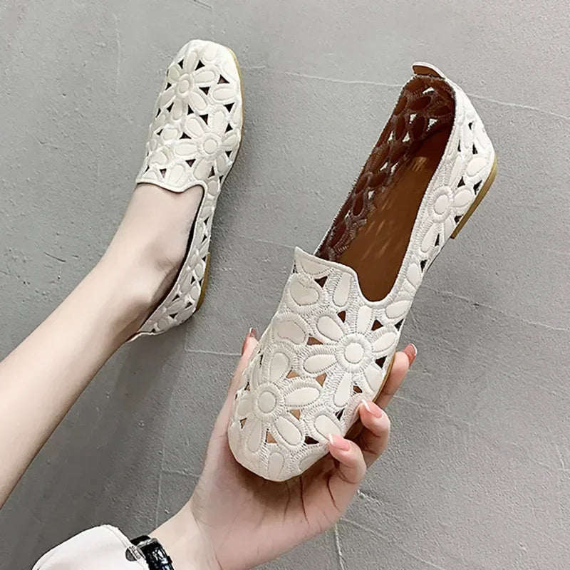 Women Flats Slip on Loafers Foldable Flats for Women Square Toe Single Shoes Hollow Out Fashion Party Casual Fashion Women Shoes