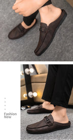 Men Half Slippers 2025 Summer Breathable Mens Casual Shoes Comfortable Walking Loafers Moccasins PU Leather Men Fashion Slippers