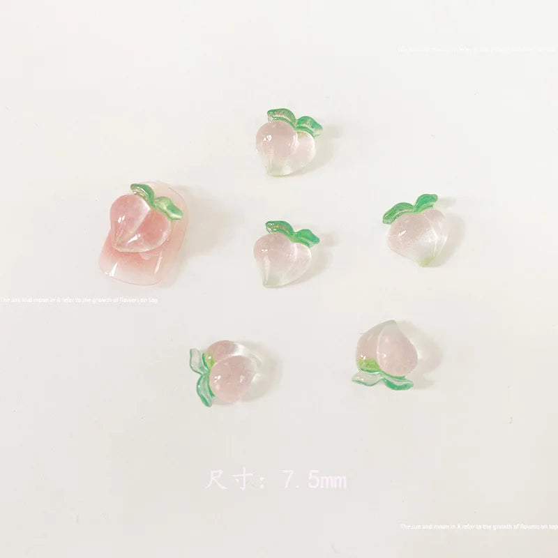 10pcs Kawaii Clear Peach Apple Nail Art Charms Resin Ice Transparent Fruit Rhinestones Nail Decorations DIY Jewelry Accessories