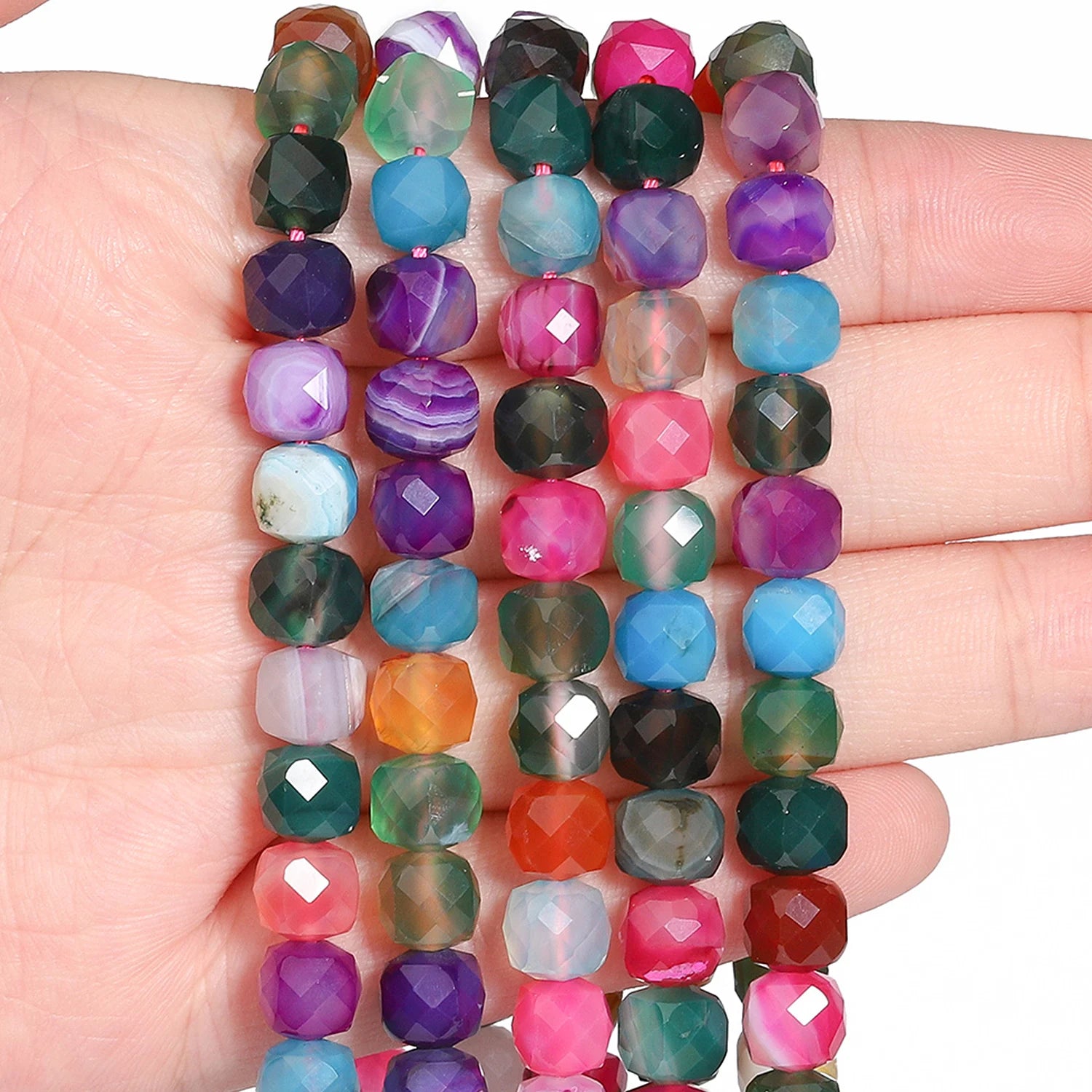 7-8mm Faceted Cube Beads Tourmaline Picture Jasper Agate Turquoise Amethyst Stone Beads for Jewelry Making Diy Accessories