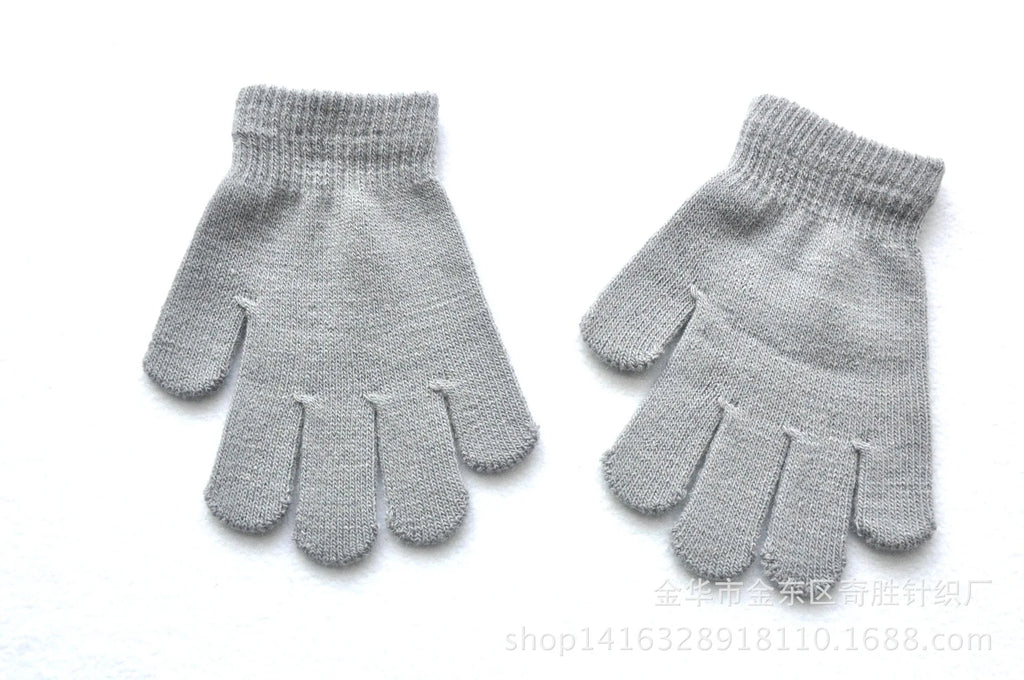 Winter 4-11 Year Old Children's Writing Cold-proof Warm Gloves Solid Color Knitted Wool Acrylic Full-finger Split-finger Gloves