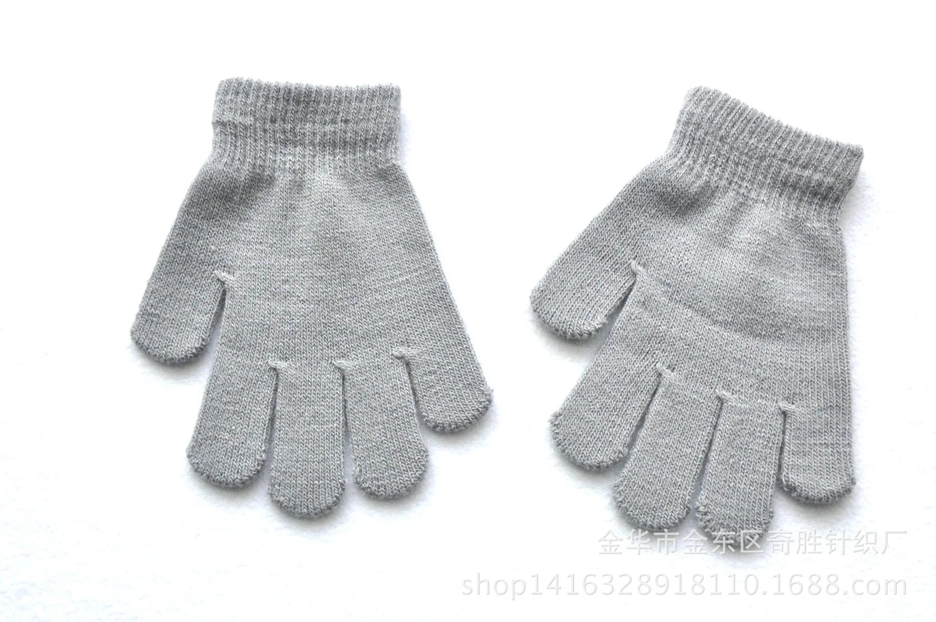 Winter 4-11 Year Old Children's Writing Cold-proof Warm Gloves Solid Color Knitted Wool Acrylic Full-finger Split-finger Gloves