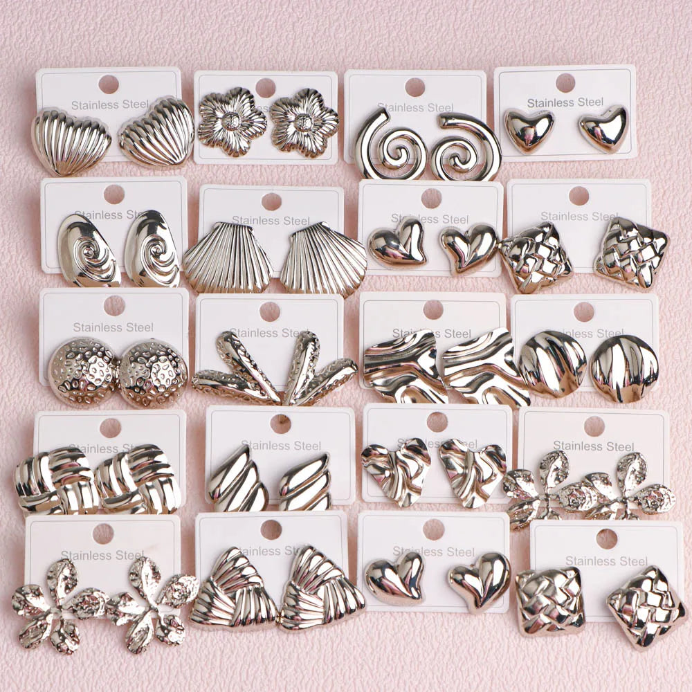 10Pairs/Lot Fashionable Women's Stainless Steel Earrings, Daily Jewelry Accessories Gifted To Friends, Randomly Shipped