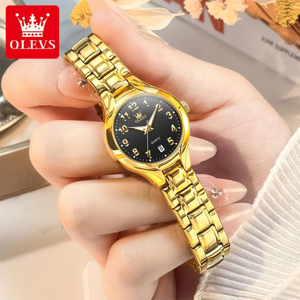 OLEVS 3650 Couple Watches For Men Women Number Scale Waterproof Quartz Dress Wristwatch Luminous Luxury Calendar Business Watch