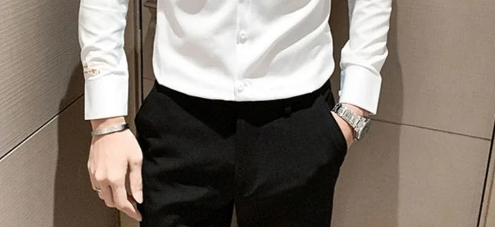 Shirts For Men Long Sleeve Embroidery White Man Shirt Social Cheap Things With Vintage Sleeves Slim Fit Sale Fashion 2025