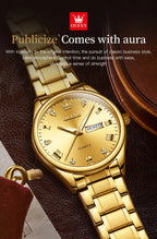 OLEVS Luxury Gold Couple Watches Stainless Steel Original Quartz Watch for Lover Waterproof Luminous Date Week Trend Dress New