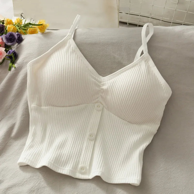 Women Knitted Tank Top Strap Vest Female Knitting Crop Top Chest Wrap Pure Cotton Underwear  Camisoles