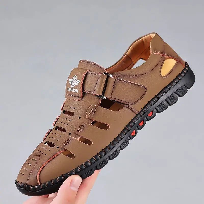 Men Sandals Leather 2024 Summer Breathable Casual Shoes for Man Slip on Clogs Outdoor Walking Shoes Non Slip Hand Made Sandalias