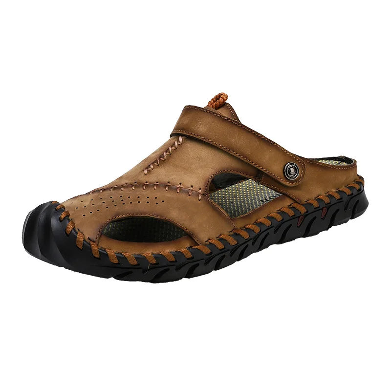 2023 Sandals Summer Men Leather  Classic Men Shoes Slippers Soft Sandals Men Roman Comfortable Outdoor Walking Footwear