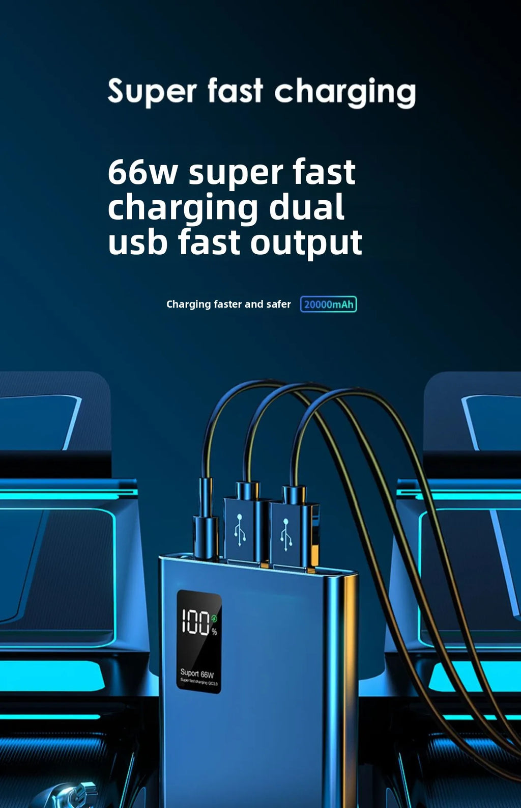 FERISING 20000mAh 66W Super Fast Charging Power Bank  High Capacity Bidirectional Fast Charging Portable