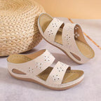 New Women Slippers Embroider Flowers Leather Women's Sandals Outdoor Light Casual Wedges Slippers Slip on Summer Shoes for Woman