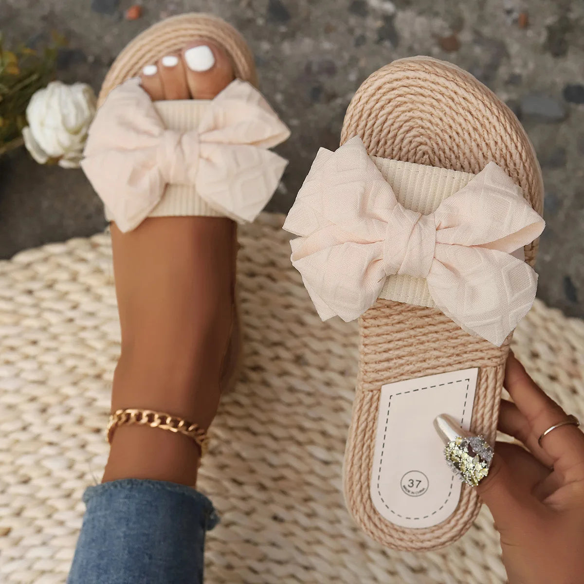 Women Slippers Fashion Trend Bow Anti Slip Sandals Wear-resistant Comfortable Soft Sole Flat Heel Slippers Home Slides Women