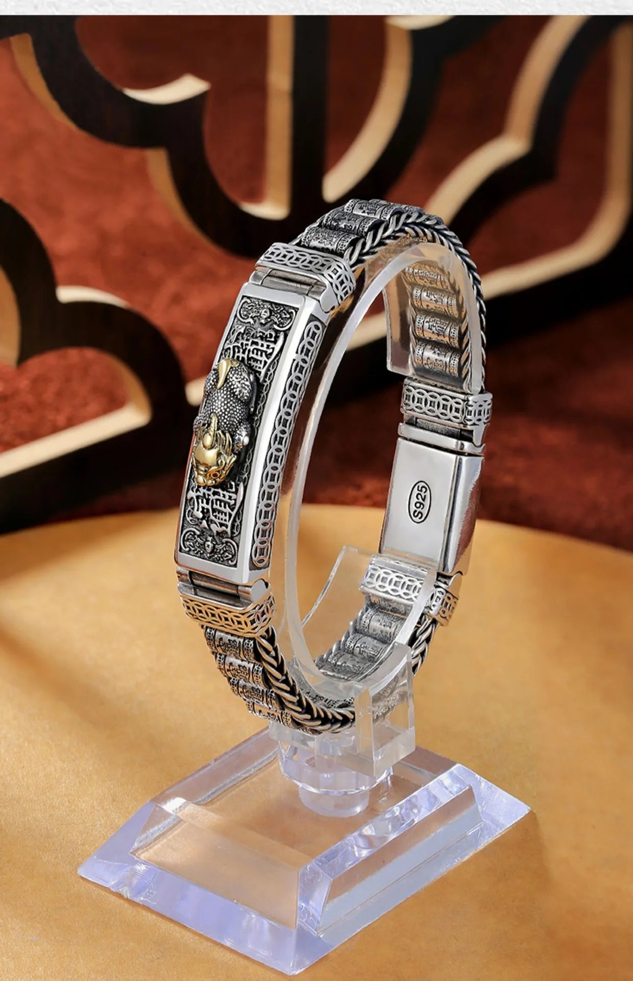 Vintage 100% Solid S925 Silver Retro Lucky Pixiu Man Bracelet Thick Style Domineering Trend Personality Jewelry