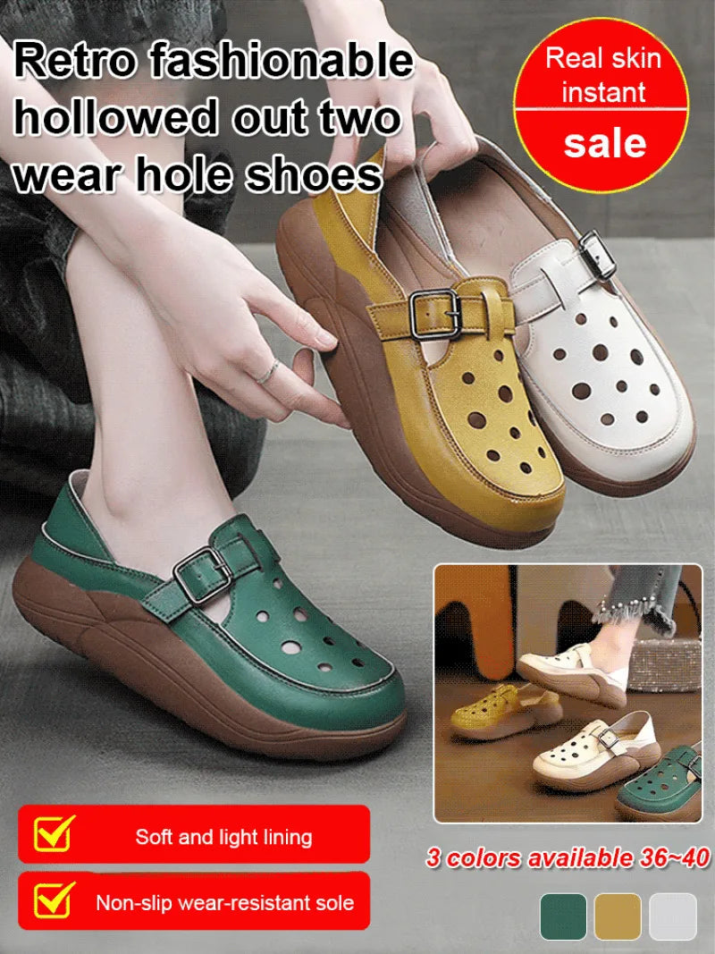 Women's Flats Loafers Platform Casual Slip-On Sandals Retro and Stylish Hollow Low Top Shoes Fashion Non-Slip Beach Sneakers