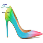 Brand Women High Heels 8-12CM Fashion Iridescent Pointed Toe Single Shoes Woman Thin Heel Summer Glossy Colorful Leather Pumps