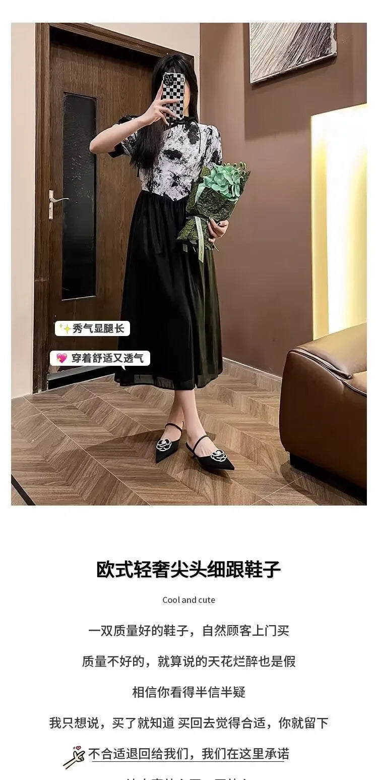 Flower Pointed Toe High Heels Women Luxury Designer Sandals Female Summer Elegant Fashion Pumps Woman Flower Mule Slippers Women