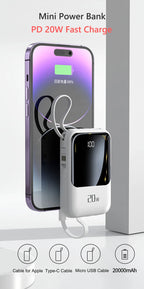 20000mAh Power Bank Suitable IPhone Huawei Xiaomi Portable Battery  Fast Charging Built-In with 4-Wire Digital Display External