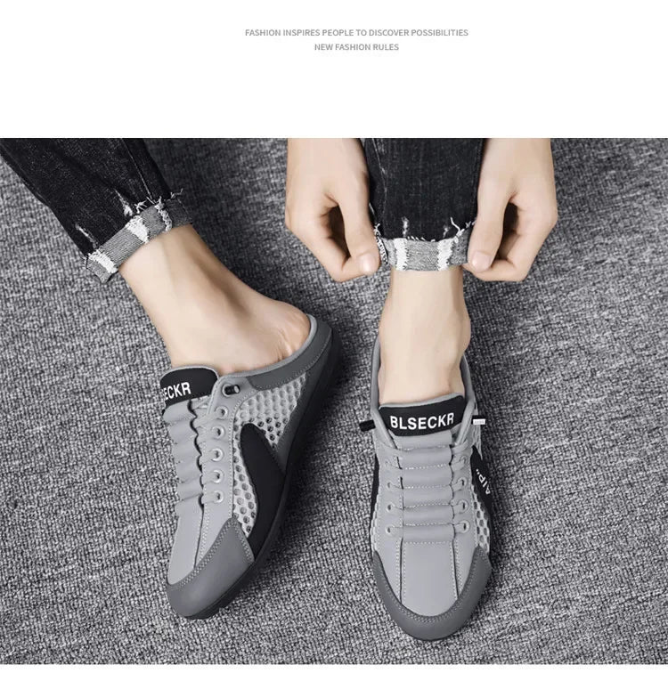 Men's Casual Slippers  Summer Comfortable Anti Slip Mesh Breathable Men's Sports Shoes Lightweight Soft Soled Half Slippers
