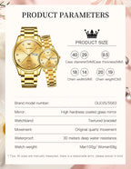 OLEVS Luxury Gold Couple Watches Stainless Steel Original Quartz Watch for Lover Waterproof Luminous Date Week Trend Dress New