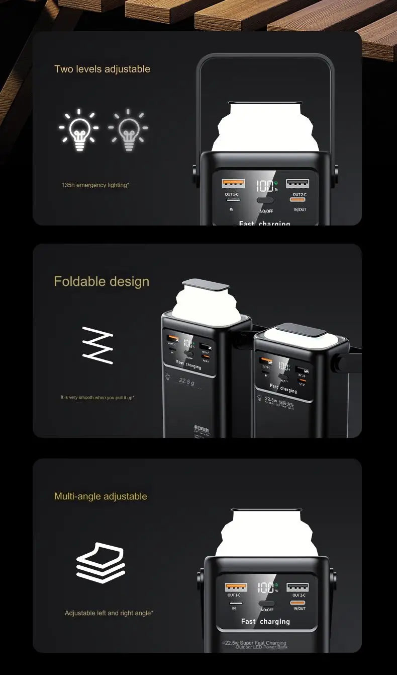 Portable outdoor emergency Power banks smartphone Backup Power 50000mah with built-in cable Powerbank 50000mah camping light