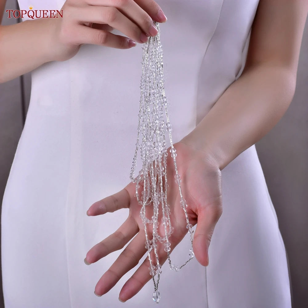 TOPQUEEN SG04 Jewelry Bride Wedding Accessories Crystal Tassel Pendant Necklace Women's Bolero Shawl Dress Shoulder Decoration