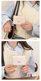 Fashion Wallets Girls Cute Bow Small Wallet Aesthetic Card Holder Classic Three Fold Purse For Women Student Simple Coin Pouch