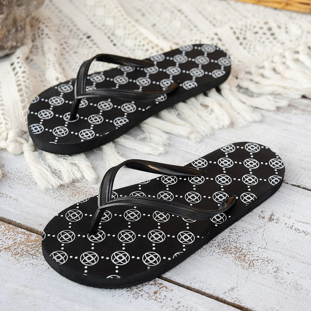 Women's Summer Fashion print patt Flat Flip-Flops, Casual Comfortable Breathable Waterproof Slip-On Bathroom Pool Beach Slippers
