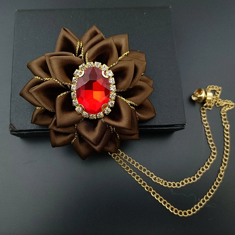 Wedding Bow Tie Corsage Men's Business Banquet Concert Suit Shirts Accessories Jewelry High-end Crystal Collar Flower Brooch Set