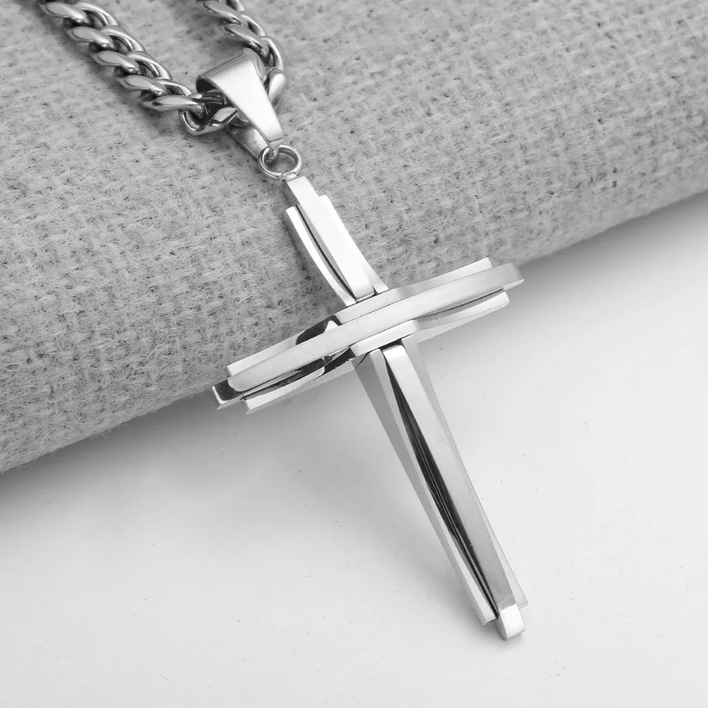Vintage Cross Pendant Necklace Punk New Design Classic 316L Stainless Steel Curb Chain Men Women Necklace Jewelry