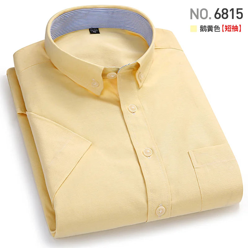 Men's short-sleeved shirt, summer casual, Oxford fabric, solid color, simple, trendy, comfortable and high-quality, street style