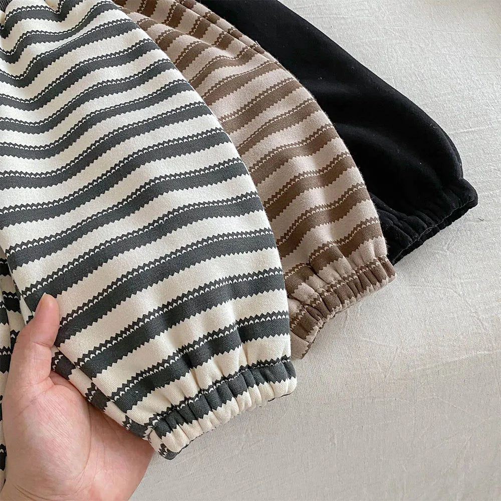 Pants For Boys Kids Winter Fleece Thicken Warm Children Clothing Striped Casual Loose Toddler Trousers