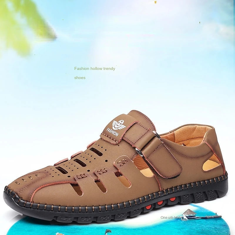 Men's Summer Sandals Comfortable Outdoor Breathable Casual Shoes 2023 Summer Beach Shoes Flat Business Genuine Leather Sandals