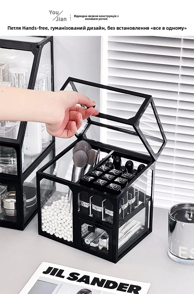 Transparent Cosmetic Storage Box Desktop High-End Dustproof Cover Carents eup Skincare Lipsti Organizer Box