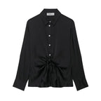 Women Satin Knot Shirt Autumn Women's Long Sleeves Women's Shirts Simple Female Button Shirts & Blouses