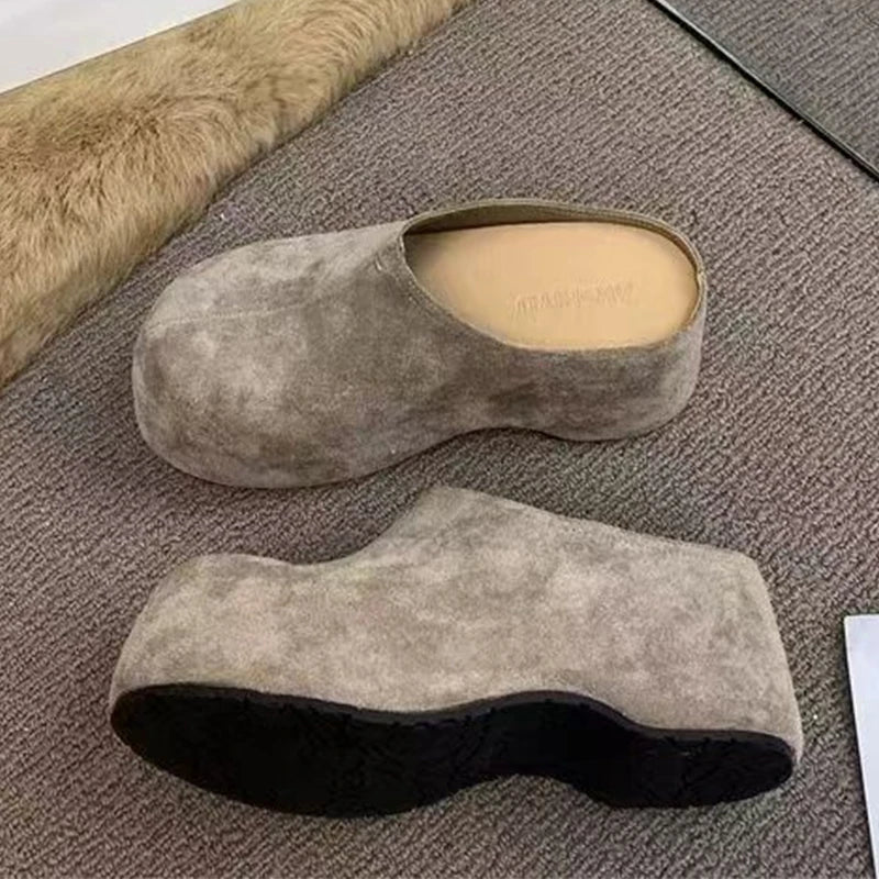 High Heels Women Mules Shoes Platform Fashion Slippers Suede Slingback New Woman Shoes 2025 Autumn Designer Zapatos De Mujer