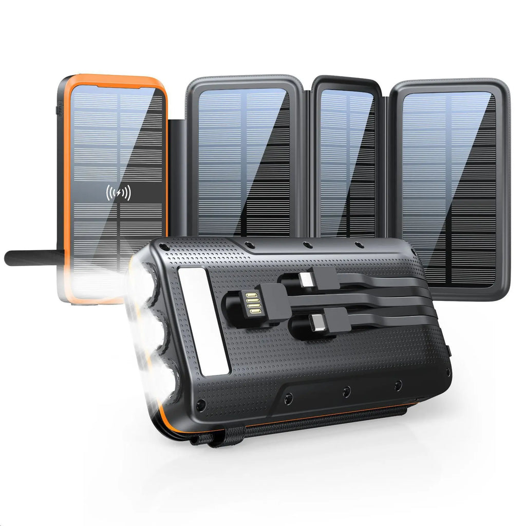 43800mAh Solar Power Bank with 4 Solar Panel Large capacity Wireless Charger Three defenses External Battery LED Light Powerbank