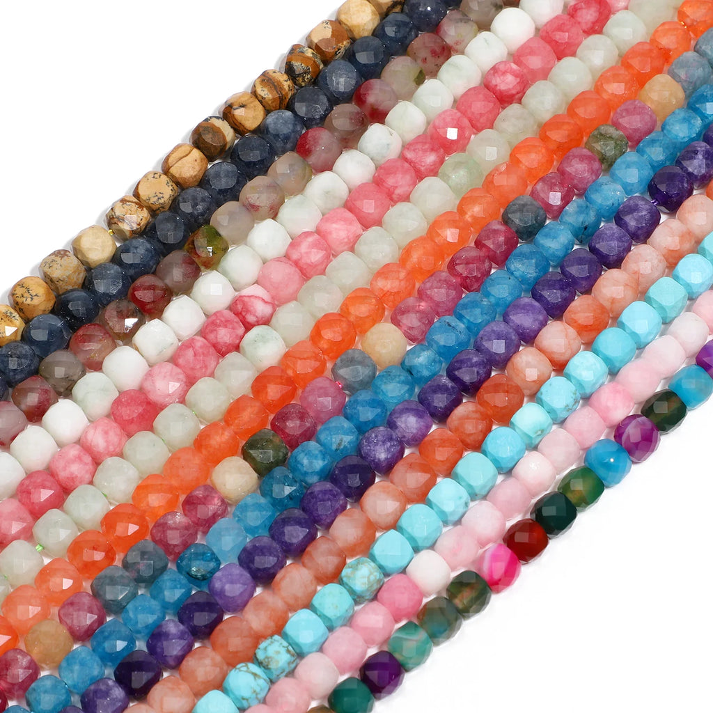 7-8mm Faceted Cube Beads Tourmaline Picture Jasper Agate Turquoise Amethyst Stone Beads for Jewelry Making Diy Accessories