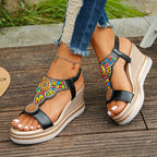 Women Sandals Bohemian Style Wedge Sandals Summer Thick Sole Non Slip Beach Shoes Woman Colorful Bead Chunky Platform Sandals