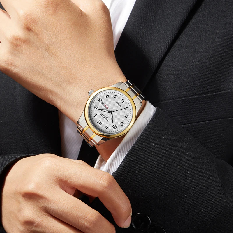 Couple Watch Luxury Quartz Wristwatches For Women Man Bussiness Stainless Steel Watches Waterproof Week Date Wristwatch Clock