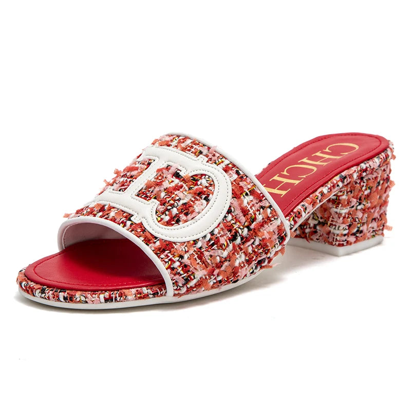 Women's Slippers 2024 New Brand Fabric Low Heel Sandals Outdoor Business Commuter Women's Shoes