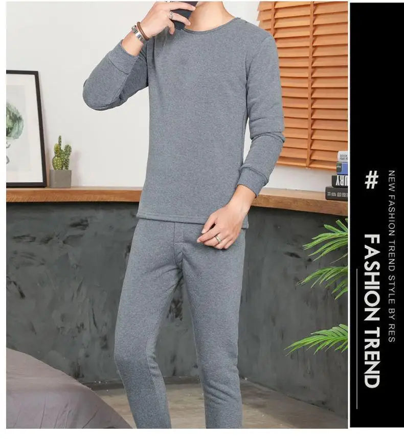 Men's round Ne Thiened Warm Underwear Set Youth Autumn Winter Thermal Clothing Long Sve Pants Home Clothes Innerwear