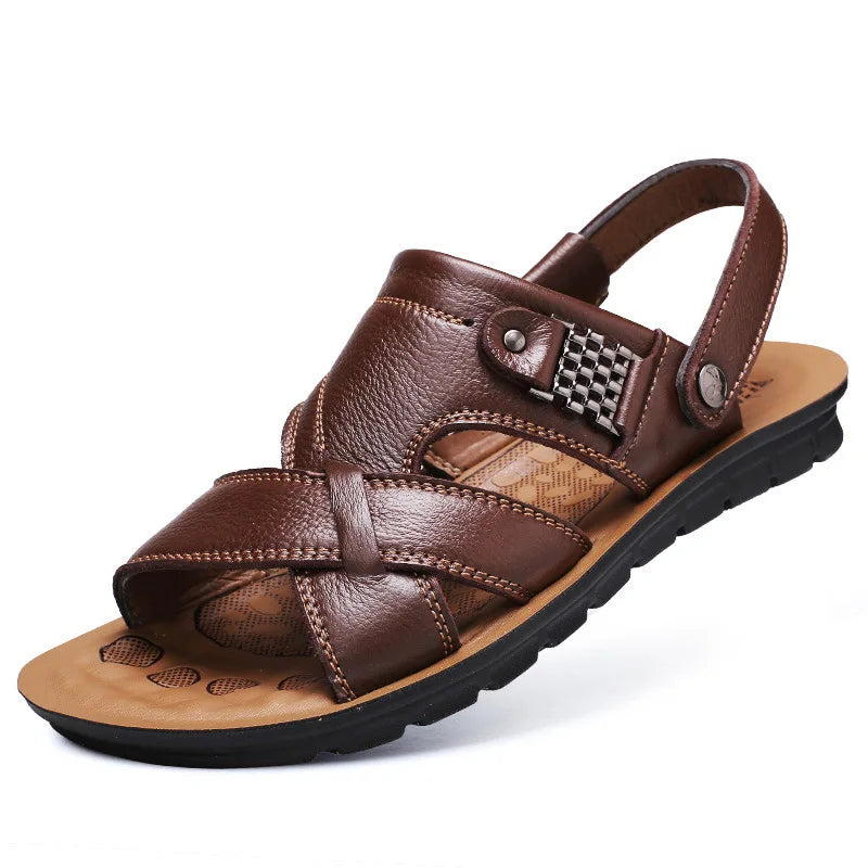 2024 New Men's Sandals Luxury Genuine Leather Men Shoes Casual Non-slip Beach Slippers Comfortable Open Toe Men Sandalias 38-47