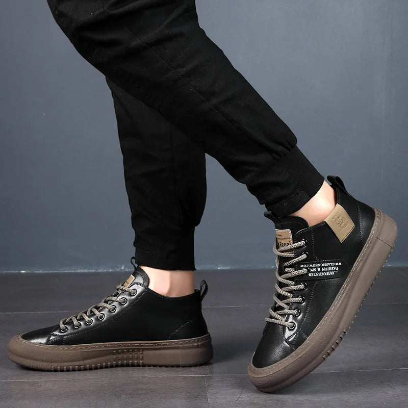 Men's Shoes 2025 New Soft-Soled Sports Mid-High Top Sports Shoes Business Casual Fashion Thick-Soled Shoes Versatile Lightweight Trbottomyy Shoes