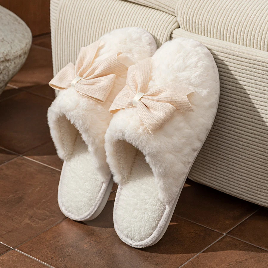 Women's Slippers Cute Bow Exquisite Winter Indoor Warm Comfort Breathability Soft Soled Fashion Home Casual Shoes
