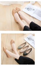 Flats Shoes Woman Foable Ballets Metal Buckle Bow Flats Lady Fall Shoes Girl Ballerina Dress Moccasin Rhinestone scintillation