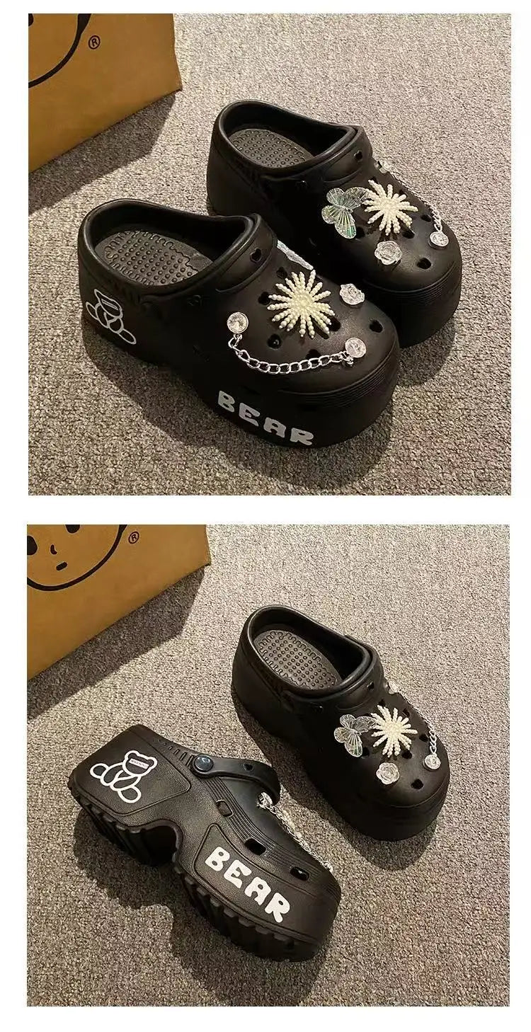 Women Slippers Cute Cartoon Platform Fashion Clogs Summer Shoes Woman Beach Slides Thick Bottom DIY Flower Female Street Sandals