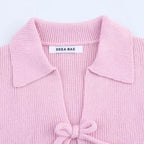 Women Bow Tie Coat Casual Knitted Cardigan Femmes Short Sleeve Women's Clothing Knitwear Outerwears 2142007