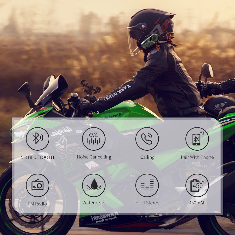 Bluetooth 5.3 Helmet Headset Wireless Hands-free Call Phone Kit Motorcycle Waterproof Earphone Music Player Speaker Moto