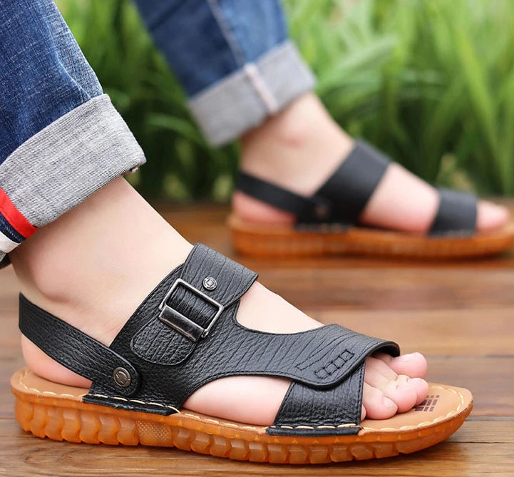 Slippers Shoes for Men Man Sandals Flat Genuine Leather Open Beach Indoor Ankle Wrap Number 41 Pvc V Daily Use New Fashion Eva